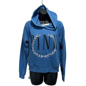 VS PINK Blue/Black/Sequins Hoodie Sweatshirt‎ Size S Long Sleeve Logo Graphic